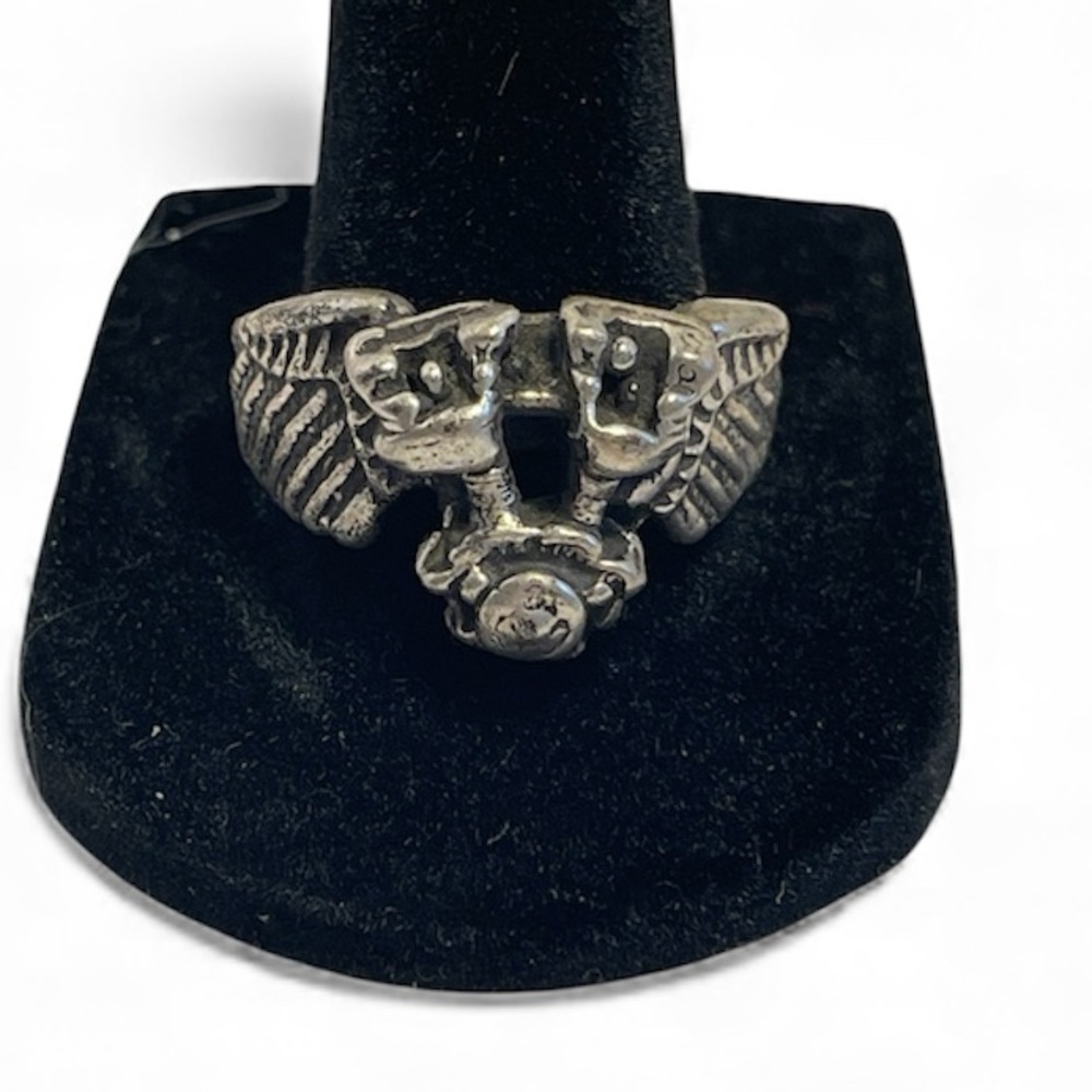 Men’s Silver Motorcycle Engine Head Ring - Size 11